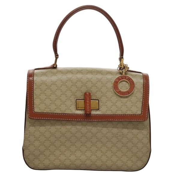 CELINE Macadam Canvas Hand Bag Beige Gold - Picture 13 of 16